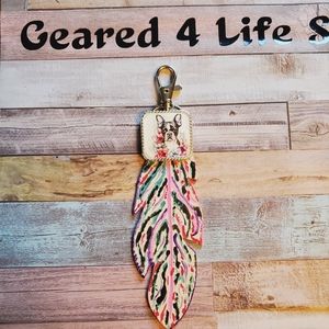 Boston terrier Handmade feather purse charm Keychain dog lover gift